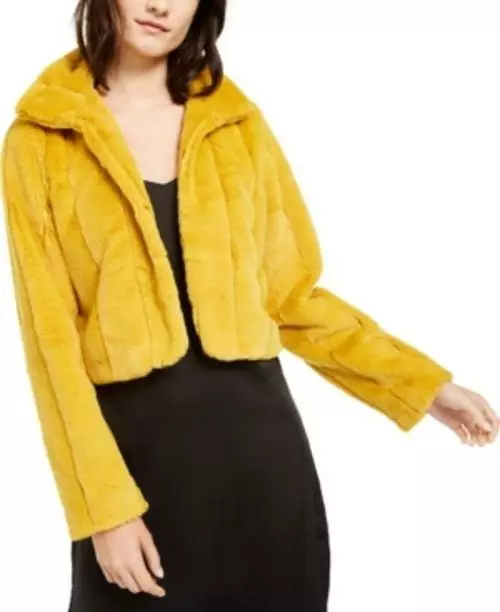 MSRP $148 Laundry by Shelli Segal Faux-Fur Shrug Yellow Size Medium