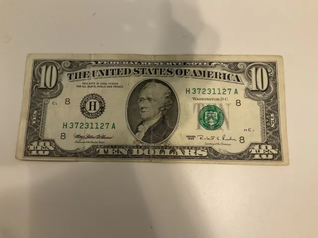 Vintage 1995 $10 Ten Dollar Bill Currency US