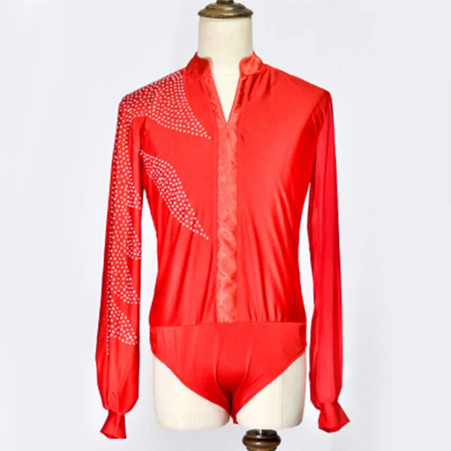 Costume da ballo uomo Puff a maniche lunghe salsa jazz camicia latina glitter paillettes top