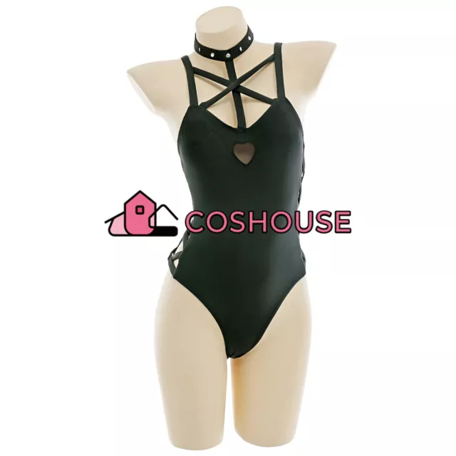 Women Gothic Black Swimsuit One Piece Bathing Suit Sexy Halter Hollow Swimwear