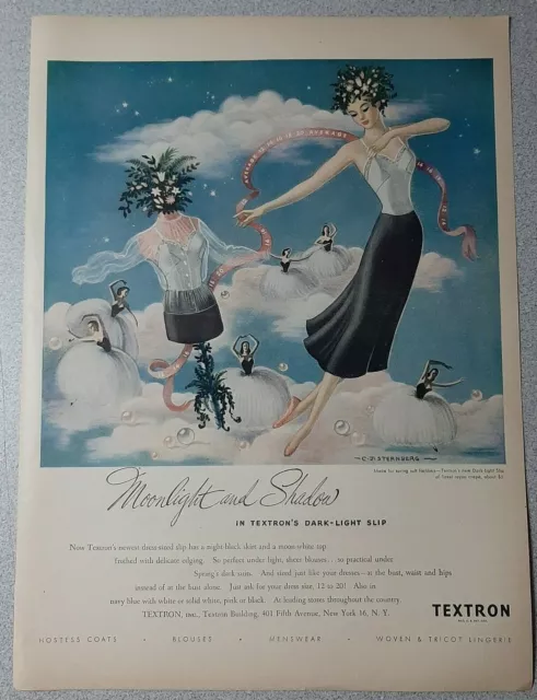 1948 Textron Slip Vintage Print Ad Lingerie C J Sternberg Painting Clouds Dancer