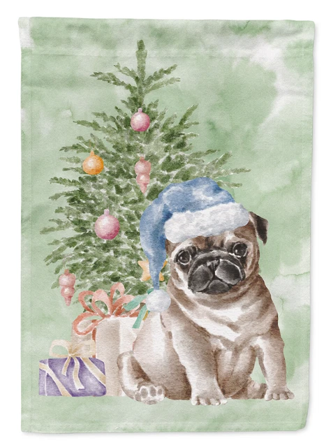 Pug Fawn Puppy Christmas Presents and Tree Flag Garden Size CK8230GF