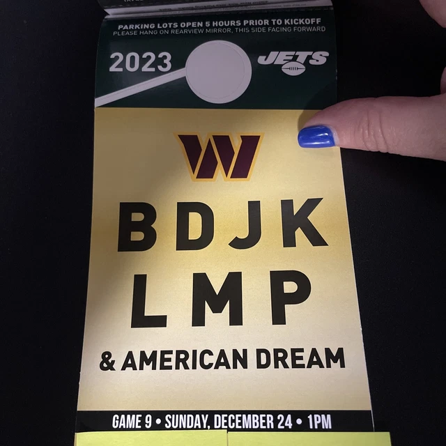 NY Jets parking Pass Vs Washington 12/24/23 @1pm