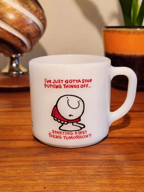 Vintage Ziggy Mug Milk Federal Glass 70s Comic Procrastination