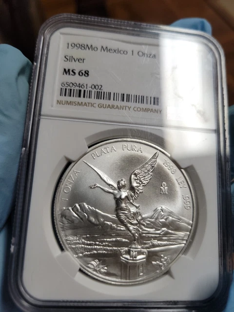 1998 1 Oz Silver Mexico Libertad ngc  Ms 68  Perfect Flawless Slab And Coin