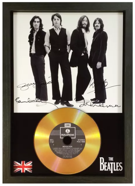 THE BEATLES - SIGNED PHOTO AND GOLD CD DISC COLLECTABLE MEMORABILIA GIFT mk1