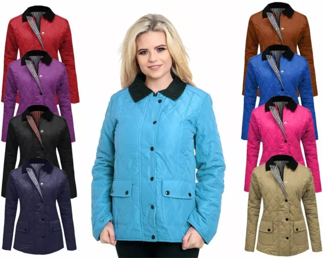 Long Sleeve Quilted Padded Winter Coat Button ZipUp Top Ladies Women Jacket 8-20