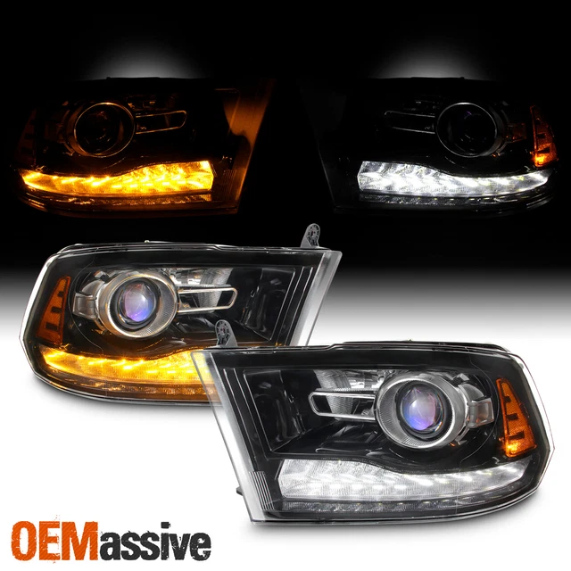[Factory Upgrade]For 09-18 Dodge Ram Blk LED DRL Switchback Projector Headlight
