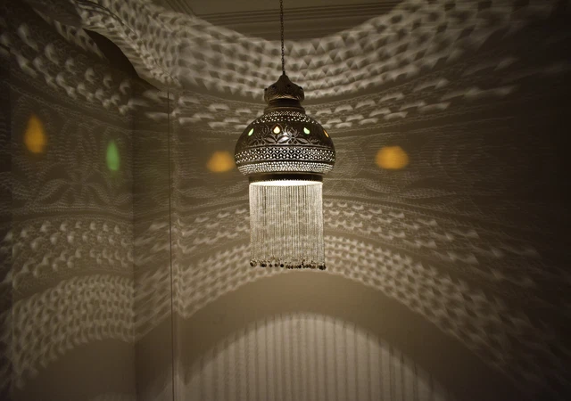 Handcrafted Moroccan Silver Plated Brass Pendant Hanging Lamp Ceiling Light