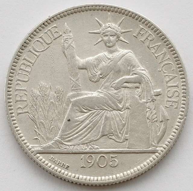 French Indochina 1 Piastre 1905 Silver Coin