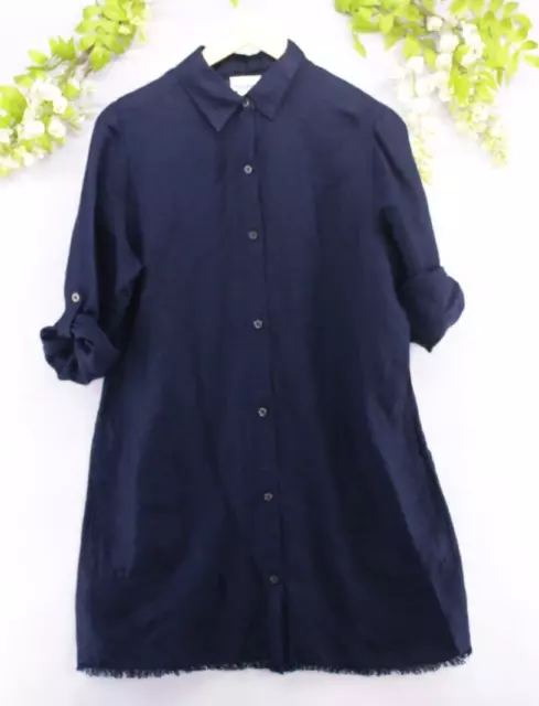 Tommy Bahama Women's St Lucia Boyfriend Shirt Cover Up Linen Navy Sz Small