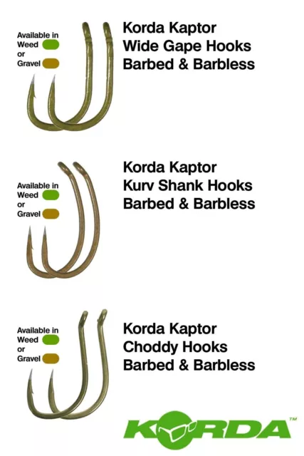 Korda Kaptor Carp Hooks *Wide Gape Kurv Shank Choddy Chod* All sizes *PAY 1 POST