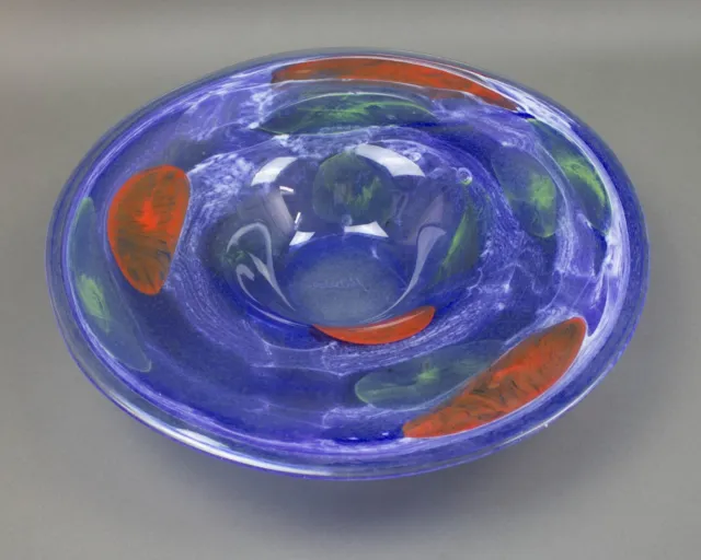 Mduca Signed Large Colorful Studio Art Glass Centerpiece Bowl 16 1/8"