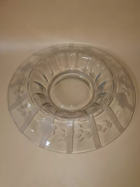 Vintage ETCHED GLASS ROLLED EDGE CONSOLE BOWL