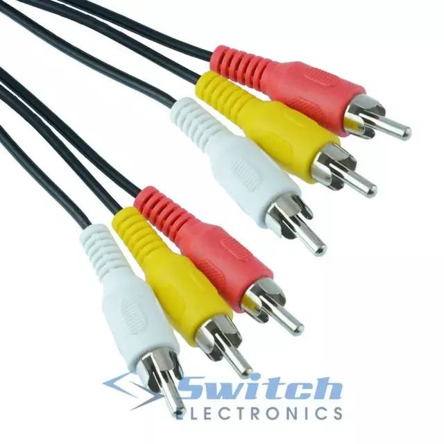 3 RCA Phono Male Audio & Video Composite Cable Lead TV DVD Red White Yellow