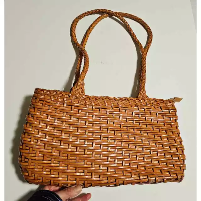 Brown Leather woven shoulder bag. Vintage. Italy.  ELLEPI. Cowgirl. Western