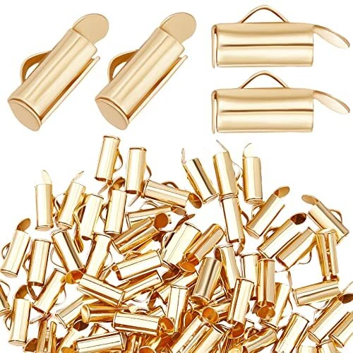1 Box 100Pcs Slide On End Clasp Tubes 18K Gold Plated Stainless Steel Slider ...