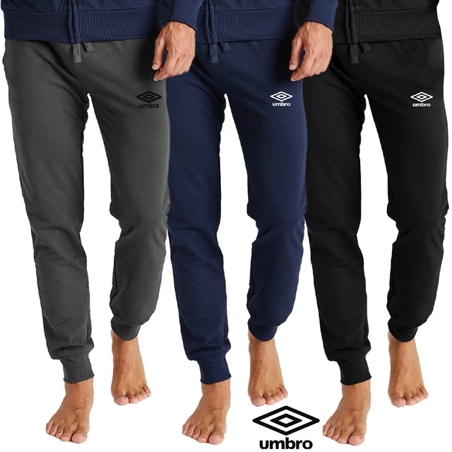 Umbro Pantalone Tuta Felpa Invernale Uomo Sport - 100% Cotone - Nero Grigio Blu