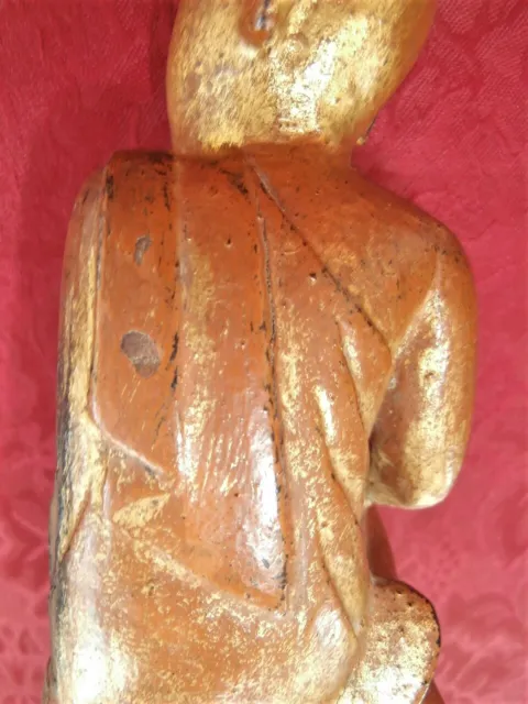 Buddha Disciple Sariputra 19th C. Carved Gilt Wood Statue Burmese Buddhist Art 11