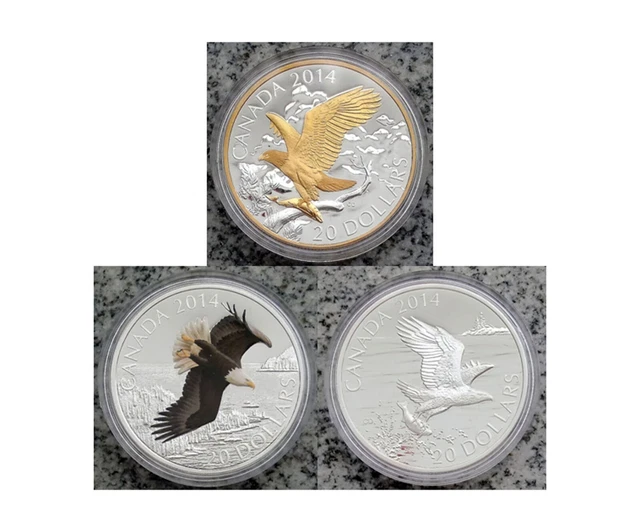 Silver Proof Coins Combo – THREE 2014 Eagles – Perch + Soaring + Bald Eagles