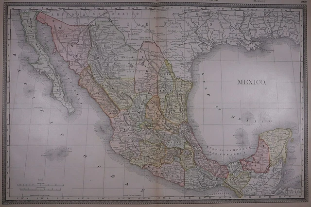 1882 (Lg 15"x21") R. McNally Atlas Map ~ MEXICO ~ Free S&H
