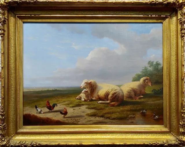 Franz Van Severdonck -sheep & Coqs au Repos dans Un Landscape-19th Siècle 2