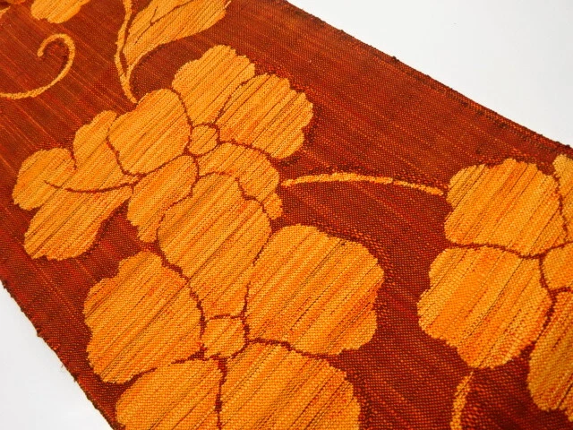 38428# Japanese Kimono / Vintage Nagoya Obi / Mawata Tsumugi / Woven Flower Arab