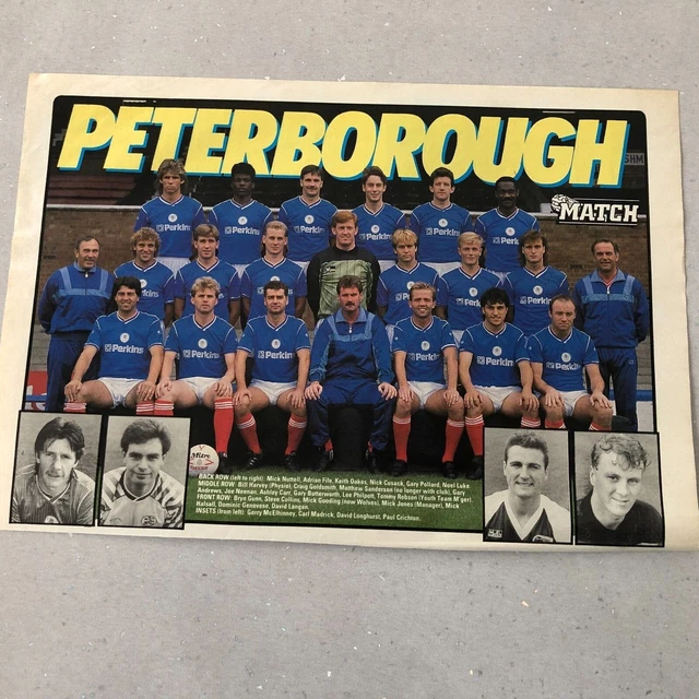 Poster vintage anni '80 Peterborough United Squad Team calcio taglia A4 originale
