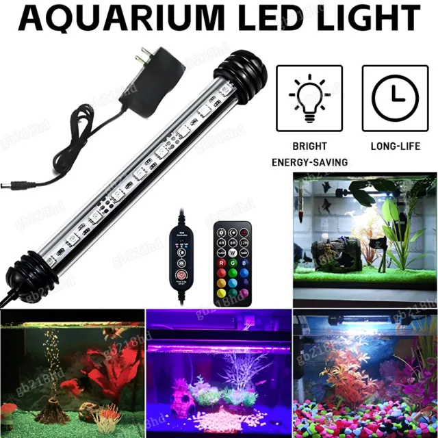Underwater Aquarium Air Bubble LED Light Fish Tank RGB Submersible Lamp + Remote