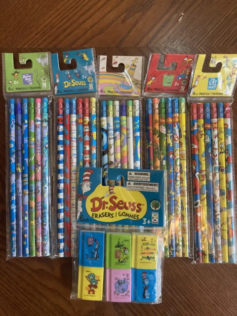 Dr. Suess lot of 5 6pk pencils & 1 6pk erasers