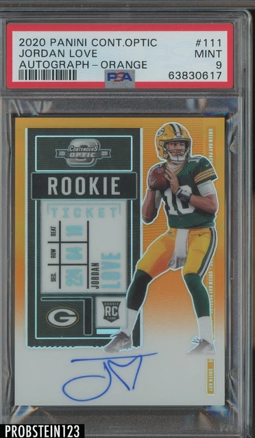 2020 Contenders Optic Orange Prizm Rookie Ticket Jordan Love RC AUTO /50 PSA 9