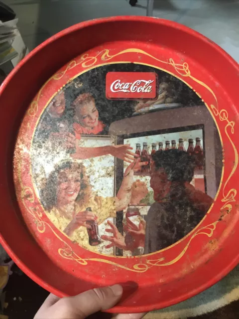 Vecchio Vintage Coca Cola Latta Vassoio Antico