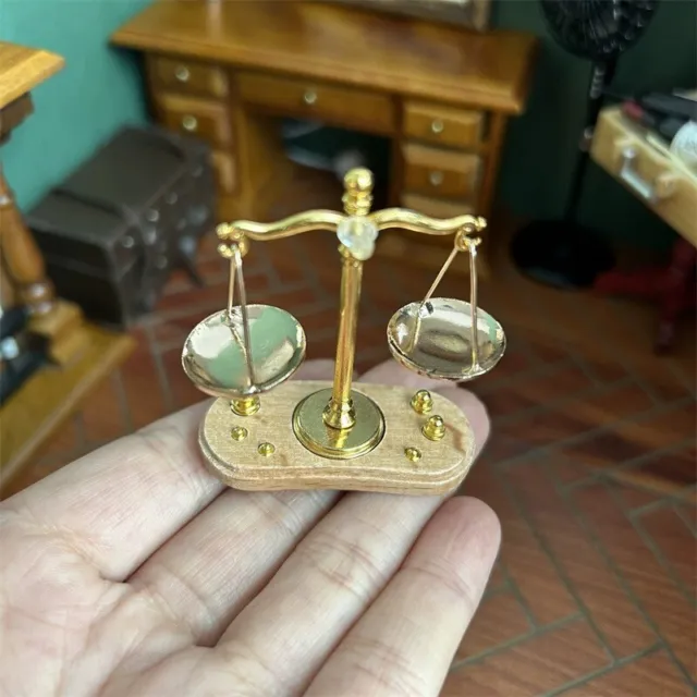 11Pcs Metal Dollhouse Miniatures 1/12 Scale Old Balance w/ Weights Accessories