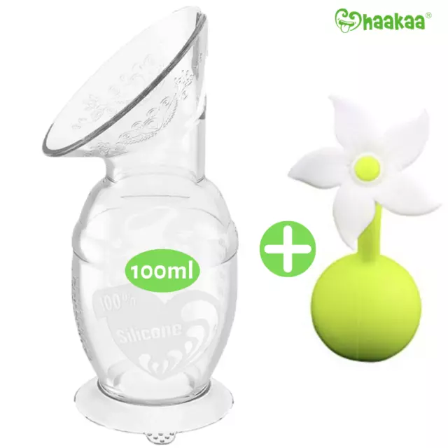 Haakaa recueil-lait silicone tire-lait 100ml avec bouchon fleur blanc