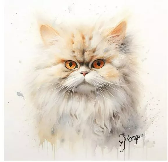 Watercolor Persian Cat Painting Art Print 8x11 inch