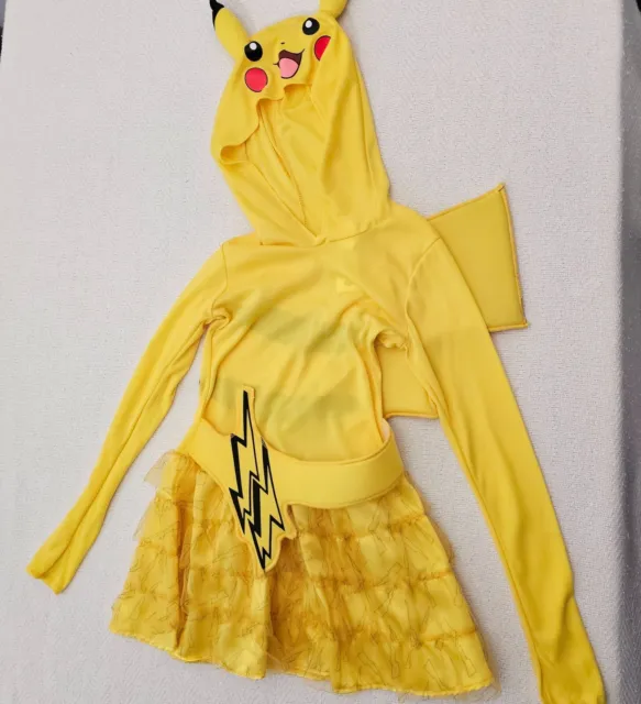 Girl's Pokemon Pikachu Cosplay Tutu Yellow Hoodie Dress Costume Size M Party