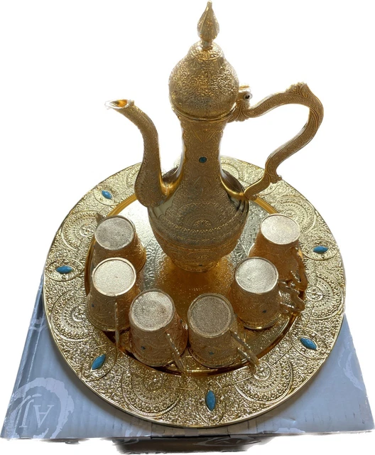 VINTAGE METAL TURKISH Coffee Pot Set Turkish Tea Set with 6 Luxury cup