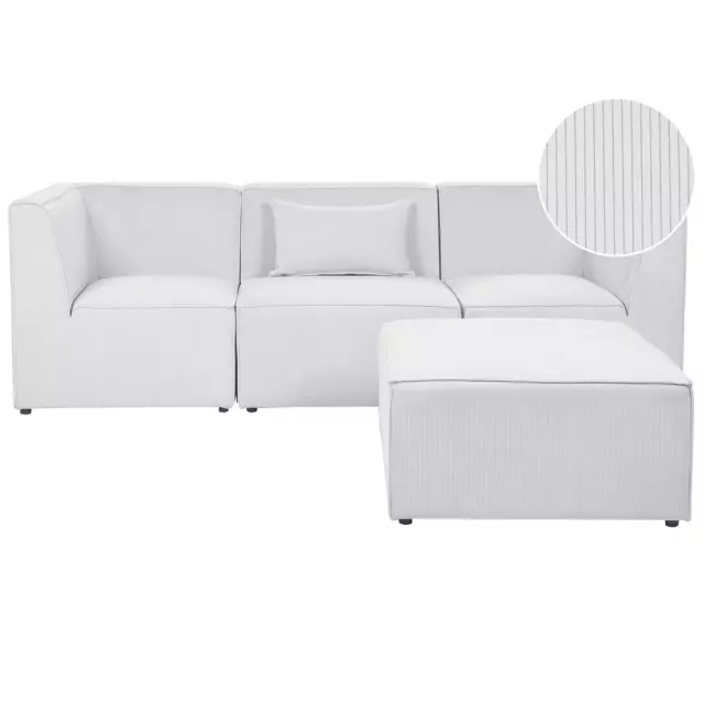 Canapé Modulable 3 Places et Pouf Ottoman en Velours Côtelé Blanc Cassé Lemvig