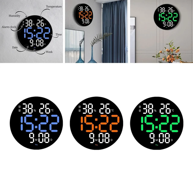 Montre Murale Numérique LED 1224 Heures avec Affichage de la Date et de la Température pour Bureau, Salon (Bleu