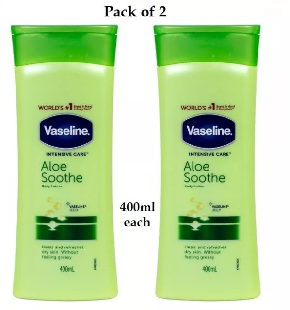2 X Vaseline Intensive Care Body Lotion Aloe Soothe 400ml