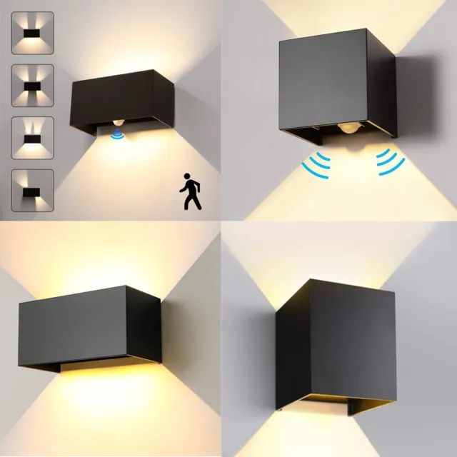 12W LED Wandlampe Cube Würfel Wand Leuchte Bewegungsmelder Up Down außen/innen