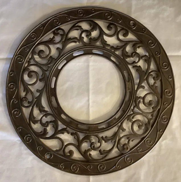 Antique Ornate CAST IRON STOVEPIPE COLLAR VENT GRATE Round 15.5”  Cleaned Buffed