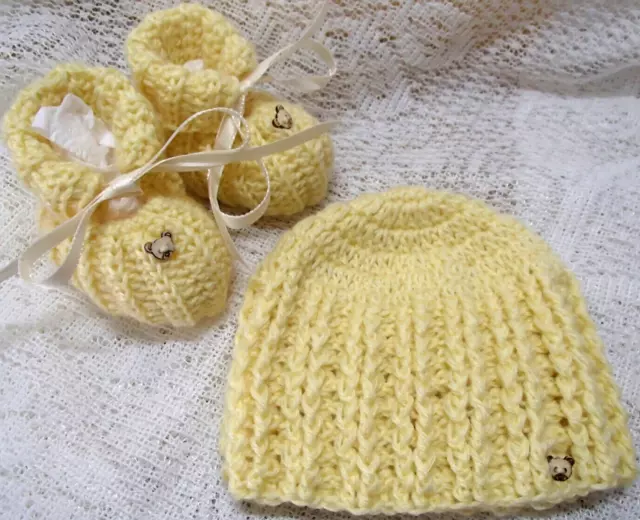 Handmade Crochet Baby Hat and booties in Bella Baby Wonder 4ply yarn