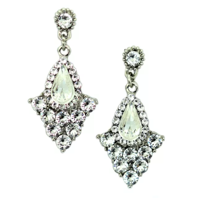 Kristin Perry Art Deco Pendant Drop Bridal Earrings Made with Swarovski Crystals