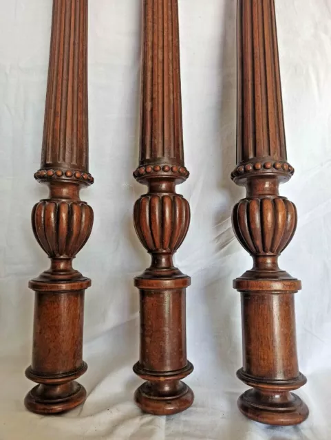 23" 3 French Antique Pair Carved Wood Trim Posts Pillars Columns Oak 2