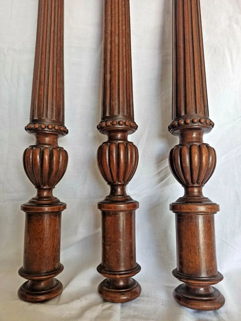 23" 3 French Antique Pair Carved Wood Trim Posts Pillars Columns Oak 2
