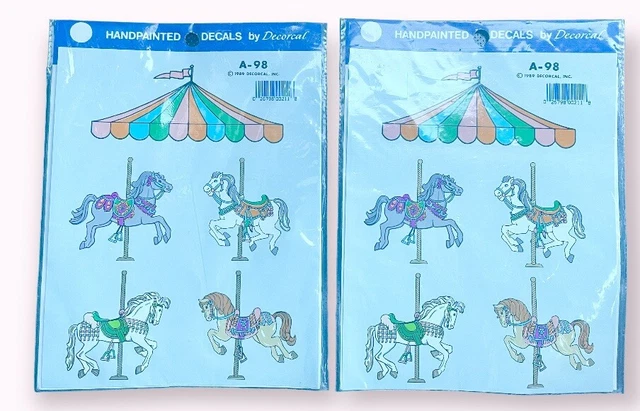 Lote de 2 calcomanías decorativas vintage para caballos de carrusel - pintadas a mano