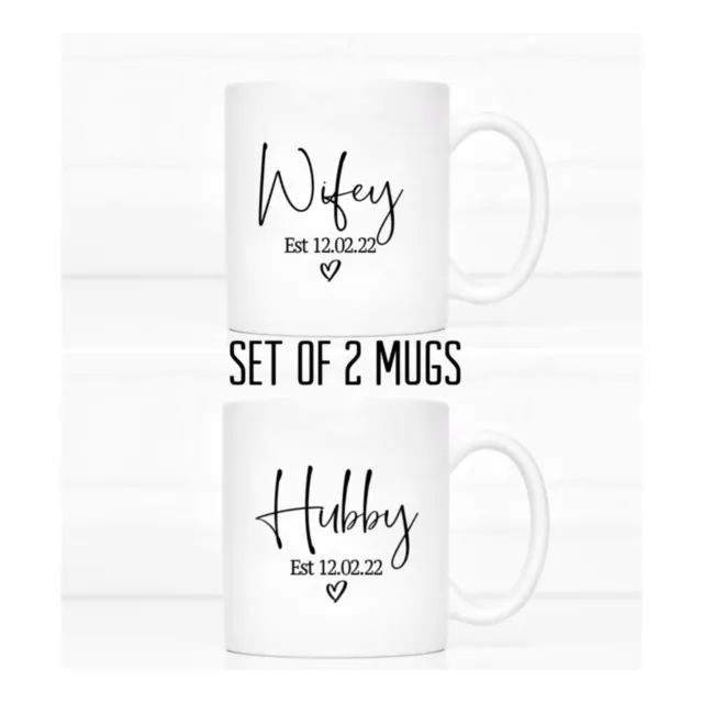 Set of 2 Wifey and Hubby Mug | Matching Husband and Wife Mug | Wedding gift