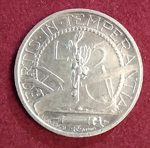Repubblica Di S Marino Vecchia Monetazione,5 Lire 1938,Ag 5  Grammi