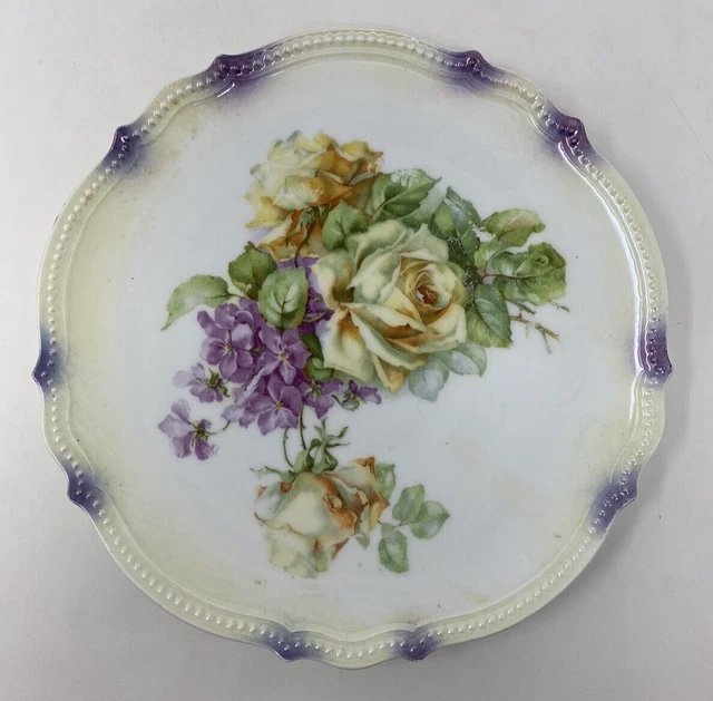 Antique PK Silesia Porzellanfabrik Koenigszelt 8" Plate Rose Floral Bouquet